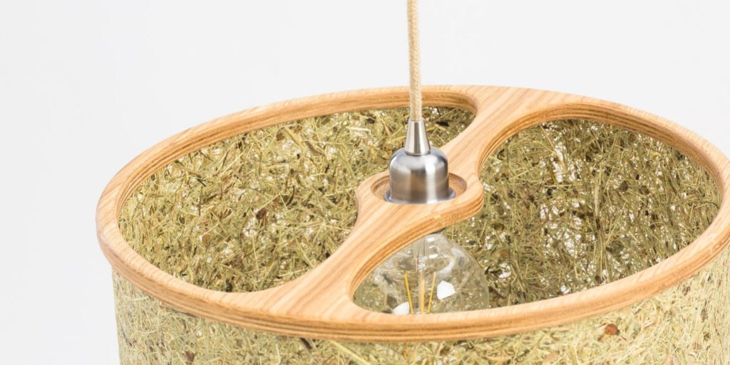 Lampshade made of pure hay and wood from ALMUT von Wildheim.