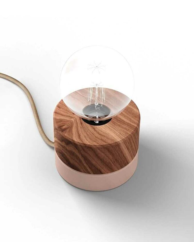 Tischlampe aus Walnuss Holz Schlafzimmer 0239 ALMUT - Zartrosa