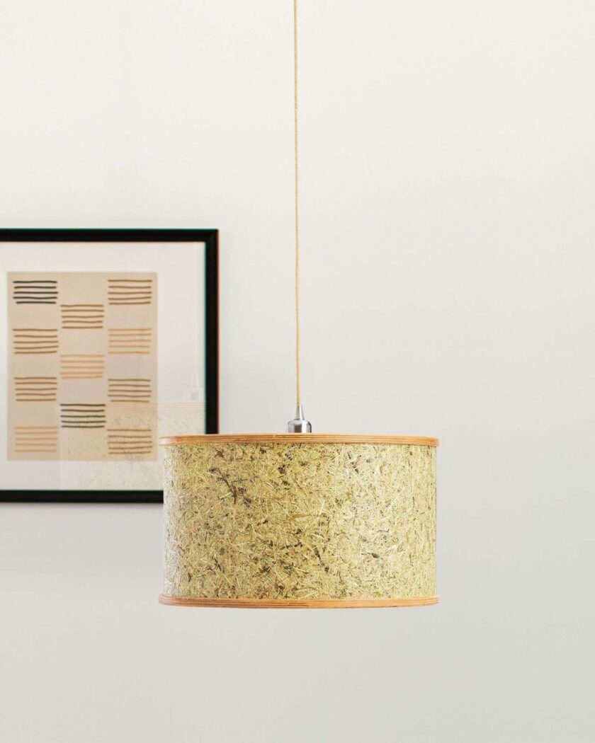 pendant lamp made of wood and hay 2610 handmade lamp made of natural materials by ALMUT from Wilhdeim