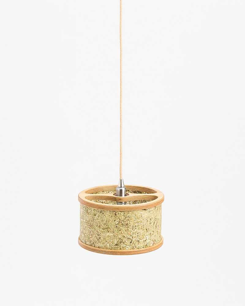 Pendant lamp made of wood and hay 2610 natural lamp made of natural materials by ALMUT from Wilhdeim