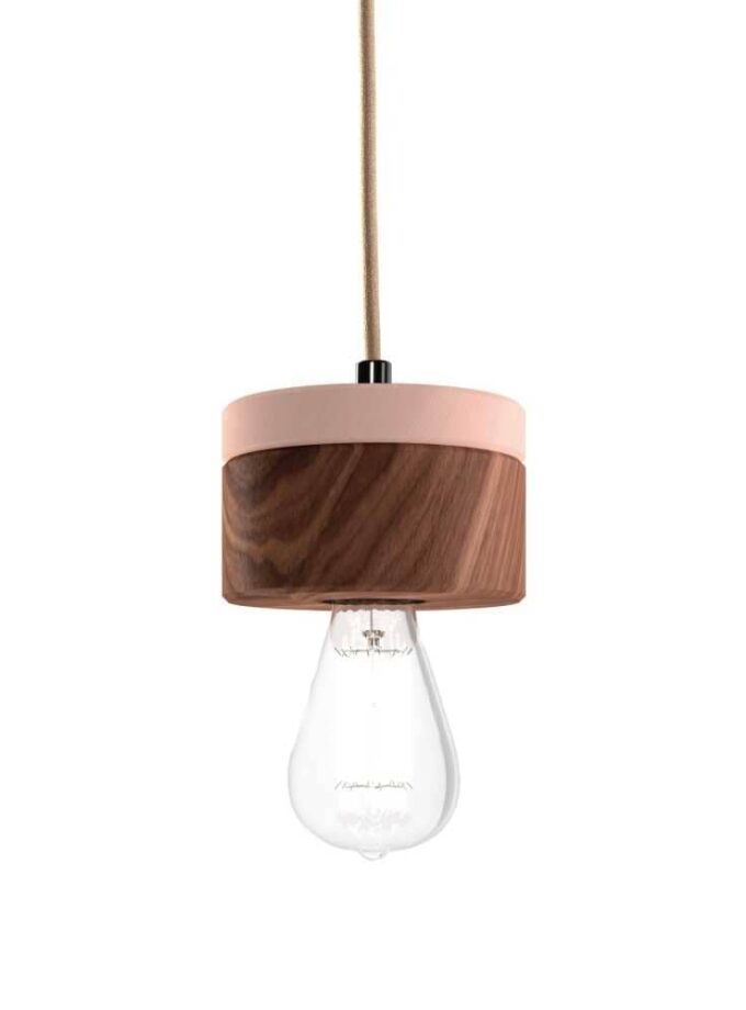 Hängeleuchte Holz Walnuss rosa Holzlampe von ALMUT von Wildheim skandinavisches Design 0239
