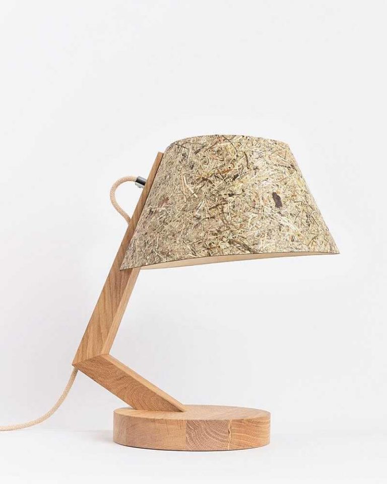 Table lamp oak wood lampshade hay conical ALMUT von Wildheim 1411