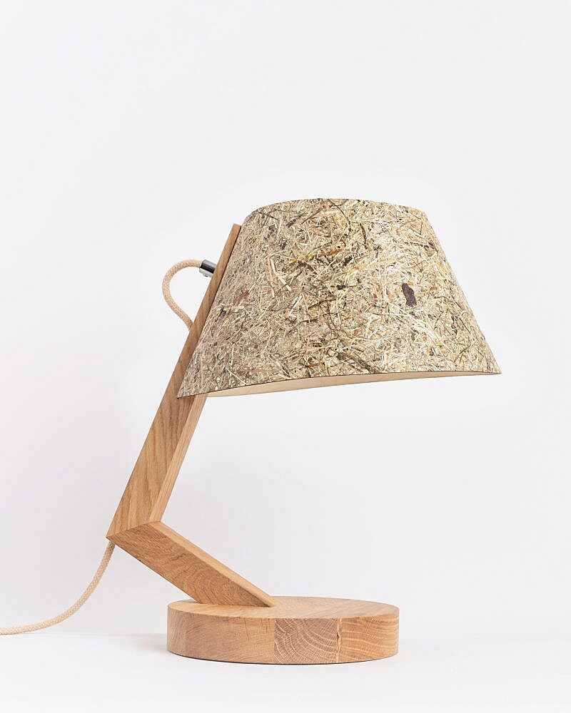 Lampe de table en chêne bois Abat-jour en foin conique ALMUT von Wildheim 1411