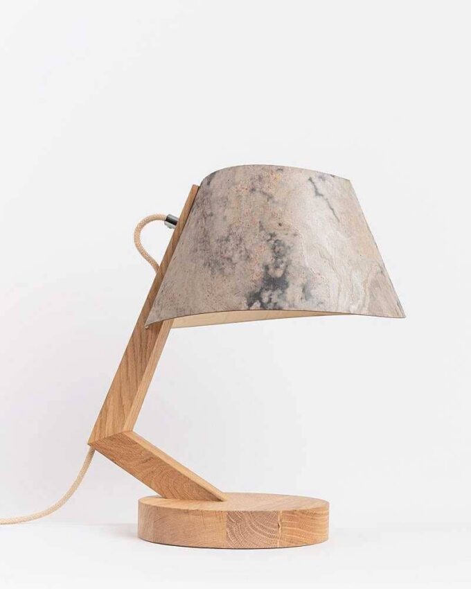 Tischlampe 1411 aus Eiche Lampenschirm aus Stein konisch ALMUT von Wildheim