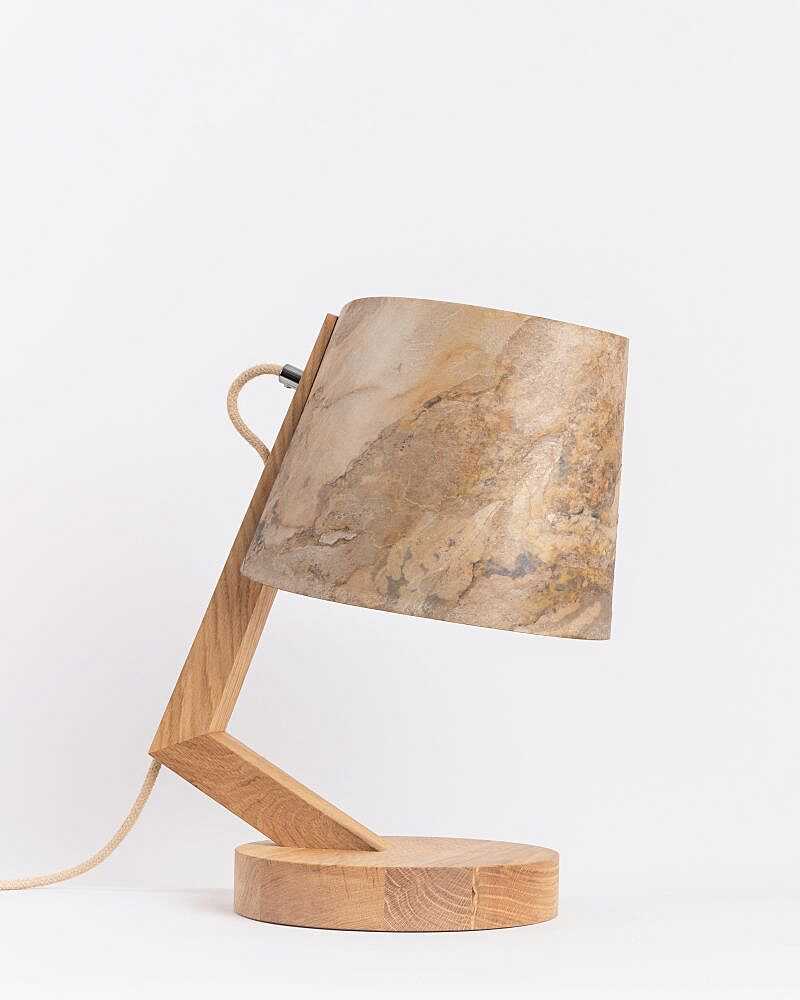 Tischlampe 1411 aus Eiche Lampenschirm aus Stein zylindrisch ALMUT von Wildheim