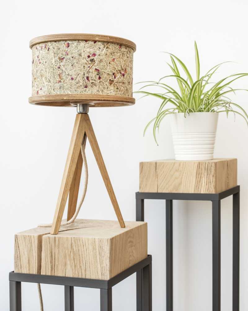 Wood and hay table lamp 2610 Nature lamp by ALMUT von Wildheim