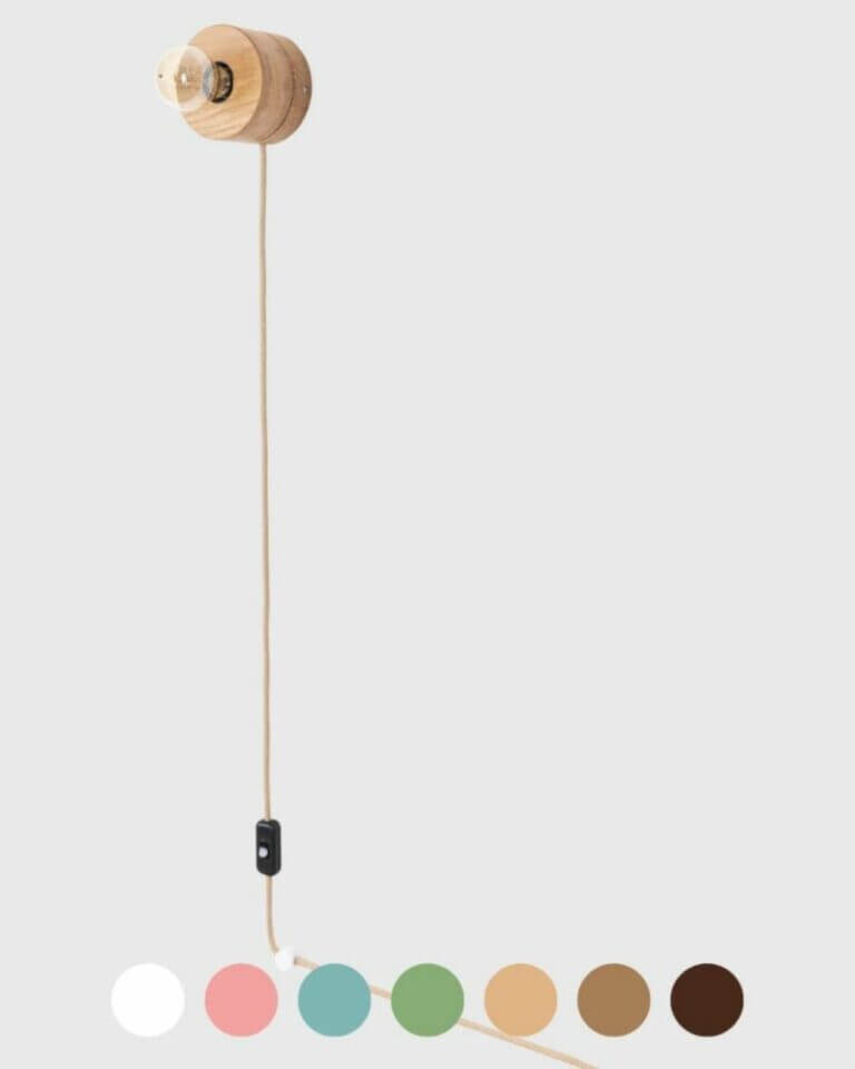 Wooden wall lamp with cable and plug ALMUT