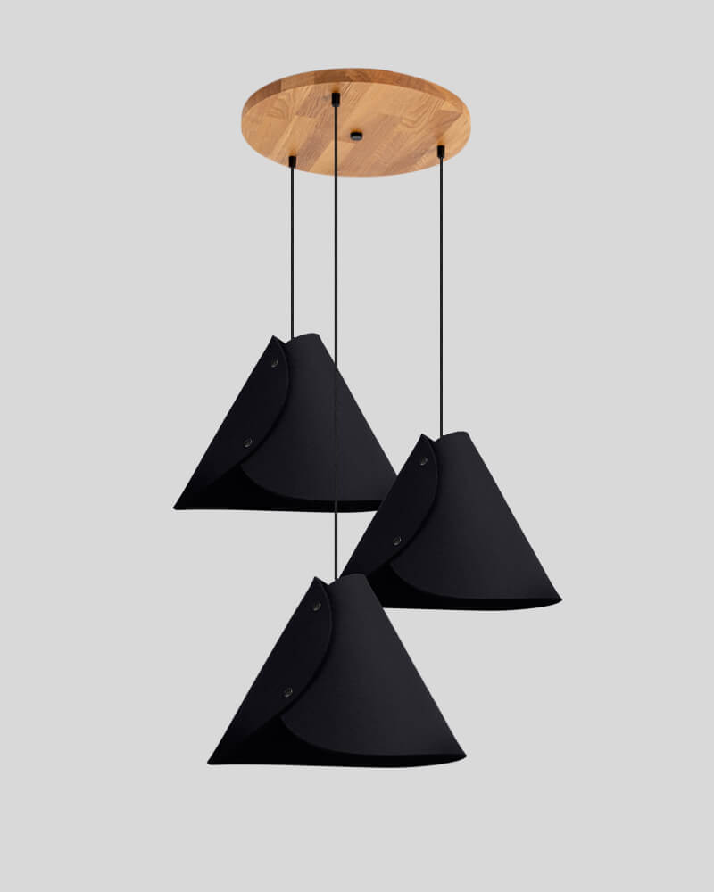 3er Pendelleuchte aus Filz Merino Wolle mit Rundbaldachin 0314 ALMUT - Schwarz