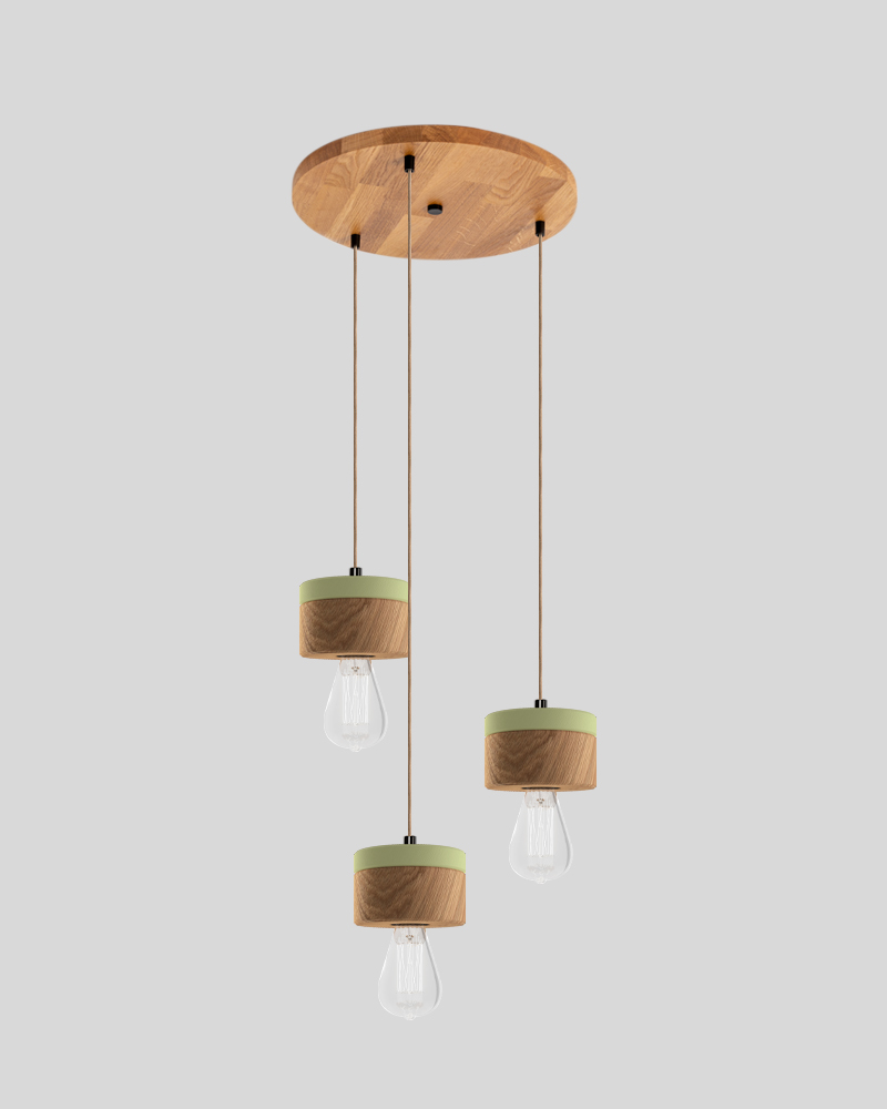 3er Pendelleuchte aus Eichenholz im skandinavischen Design - Wasabigrün