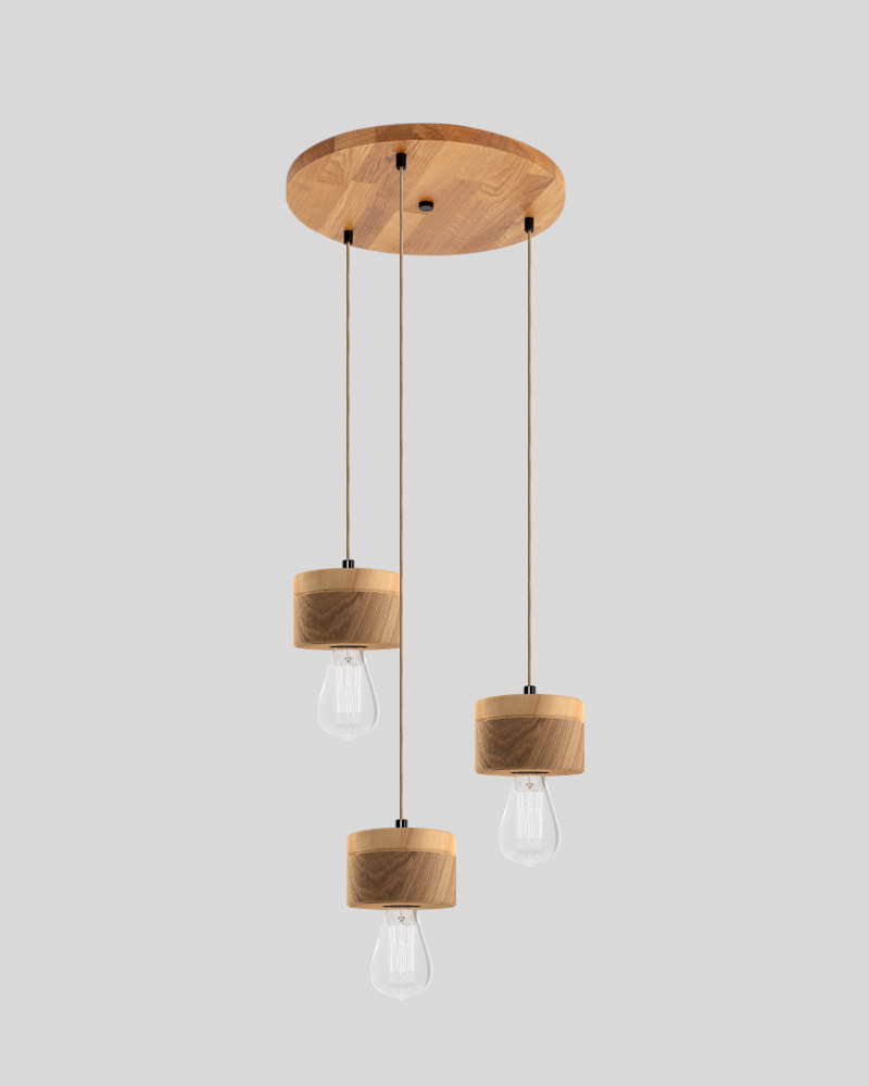 3er Pendelleuchte aus Eichenholz im skandinavischen Design - Eiche Zirbe