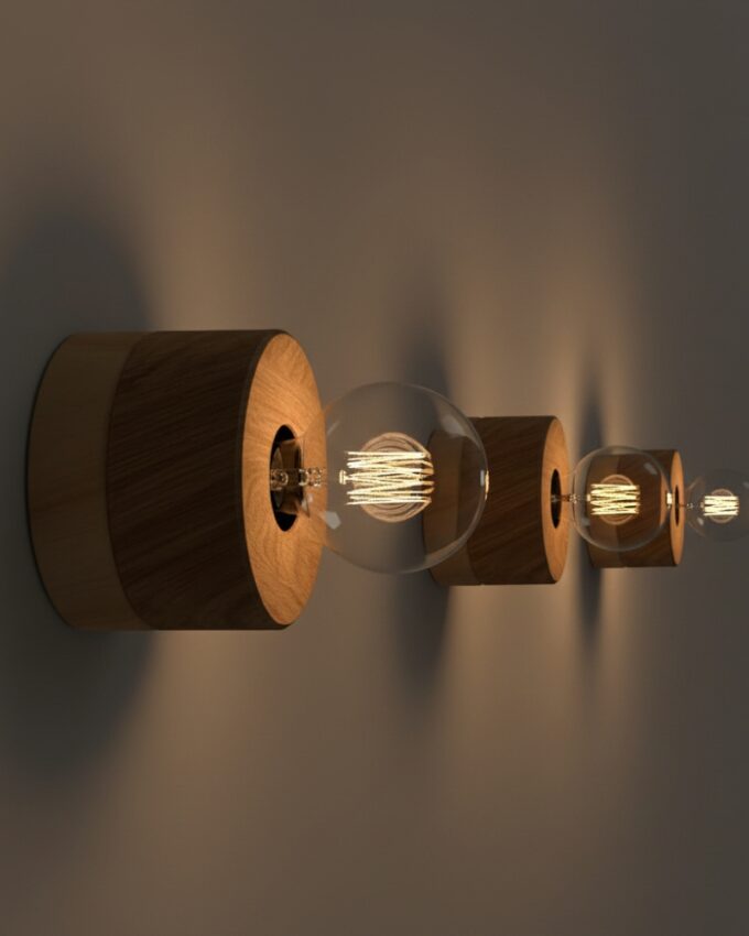 0239 Wandleuchte Eiche 3er Set ALMUT von Wildheim Designleuchten