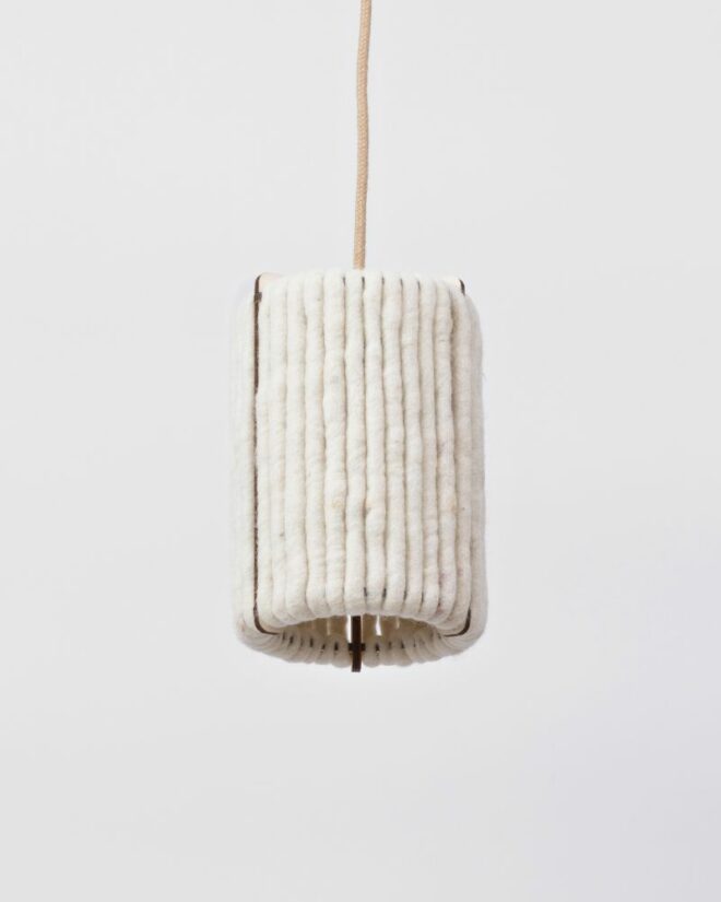 Trendy pendant lamp made of wool and wood from ALMUT