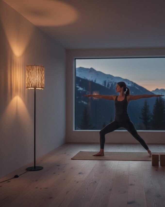 ALMUT_6020_Stehlampe_Wolle_Zylinder_Yoga Licht an