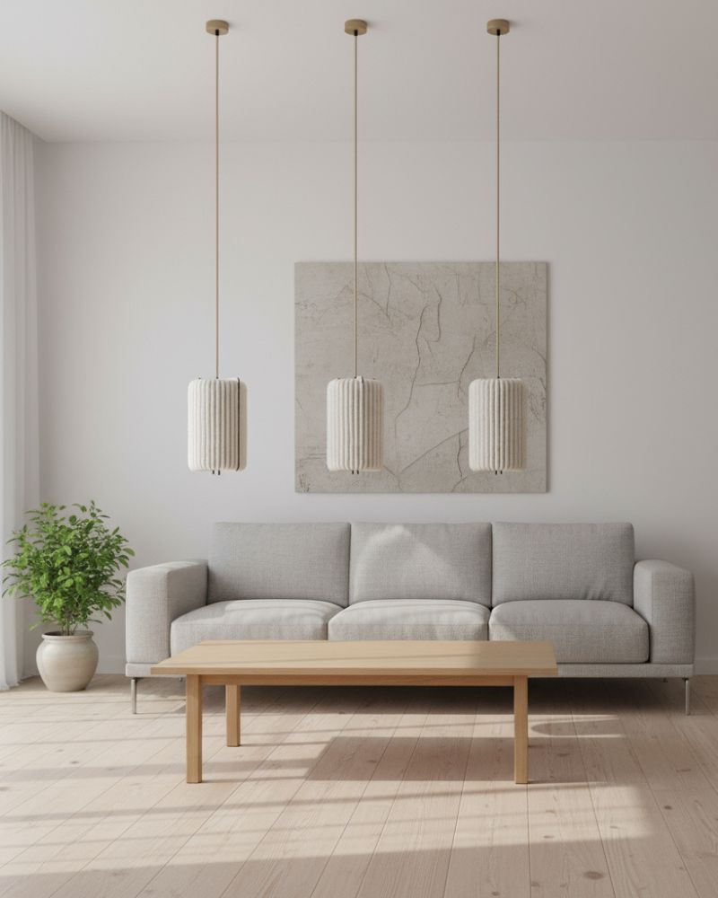 Hängelampen aus Wolle Zylinder klein Almut von Wildheim Wohnzimmerlampen