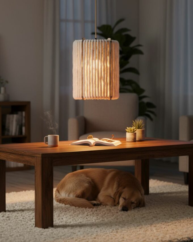 Pendelleuchte Zylinder Wolle und Holz ALMUT von Wildheim Wohnzimmerlampe